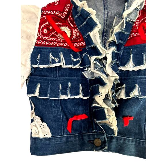 Vintage Wrangler Concho Bandana Fringe Denim Vest 14 Girls Patriotic Rodeo - Picture 7 of 11